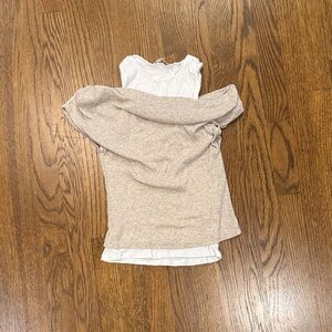 Zara White and Beige Layered Knit Top